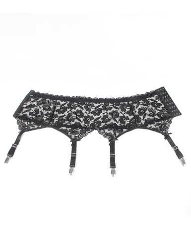 ohyeah Plus Size Garter Belts for Thigh Highs Stockings Sexy Mesh Suspenders Flowered Lace Garter Belt Lingerie for Stocking, 3XL-4XL (No Socks)