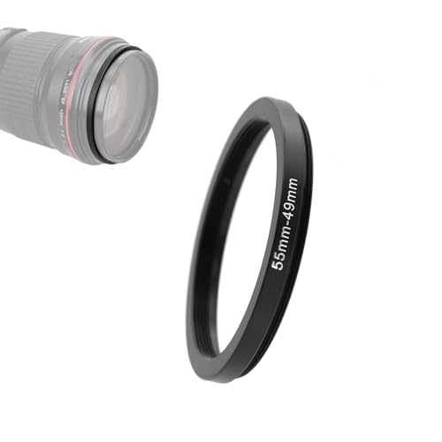 Adaptador de anillo reductor 55-49 mm, rosca macho de 55 mm para lente y rosca hembra de 49 mm para filtro, anillo adaptador para filtro reductor para instalar filtros ND, CPL y UV de 49 mm en lentes de 55 mm