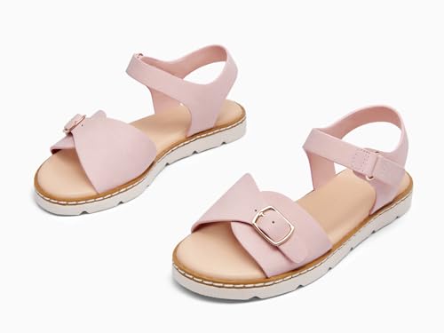 Image of Coutgo Girls Sandals Open Toe Summer Dress Shoes Adjustable Buckle Ankle Strap Comfortable Flats