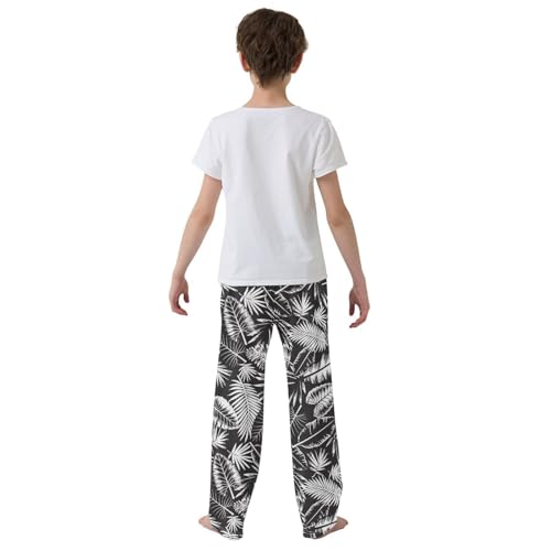ZZXXB White Leaves Boys Long Pants Soft Trousers Elastic Waist Kids Lounge Bottoms with Pockets S-XL3
