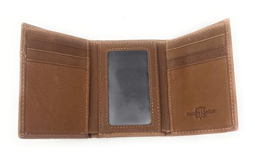 Western Basketweave Genuine Leather Cowboy Cow Fur Men's Short Trifold Wallet in 2 colors (Pray Cowboy Brown)4