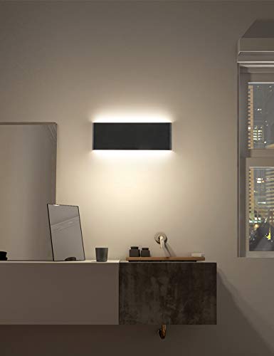 Image of Joosenhouse 16 inch Inch Black LED Wall Lamps for Bedroom Indoor Hallway, Modern Mini Bathroom Vanity Lights 14W 4000K Up and Down Bedside Reading Lamp Rustic Wall Sconces