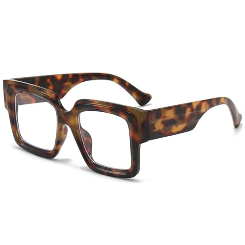 Image of Mirkcittle Eyeglasses Oversized Blue Light Glasses for Women Men Square Fashion Thick Glasses Non-Prescription Black Glasses