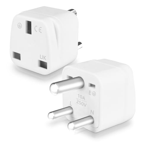UK to India Plug Adapter Type D Plug Adapter Sri Lanka Plugs Adapters Travel Adaptor for India Pakistan Sri Lanka Burma Maldives and more(White 2 Pack)