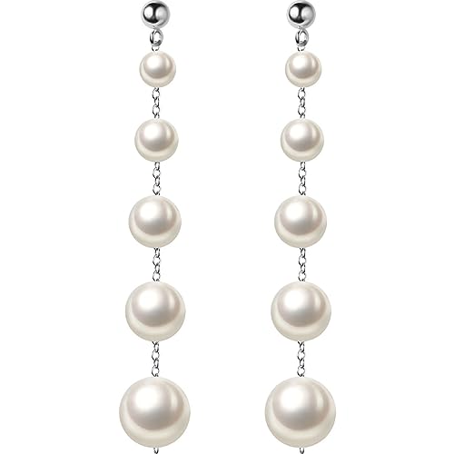 SLUYNZ Sterling Silver Pearl Earrings Dangle for Women Teens Wedding Pearl Drop Earrings for Brides