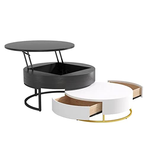 Pucloce Round Coffee Table Nesting Tables with Lift Top & Hidden Storage 31.5" Black Stainless Steel Frame Circle Lift Top Coffee Tables Set of 2 for Living Room Decor