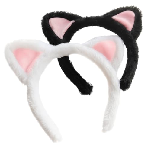 Cat Ears Headband 2‑Pack – Plush Fuzzy Headbands for Cosplay, Makeup, Yoga, Spa & Photo Props — One Size Fits Most