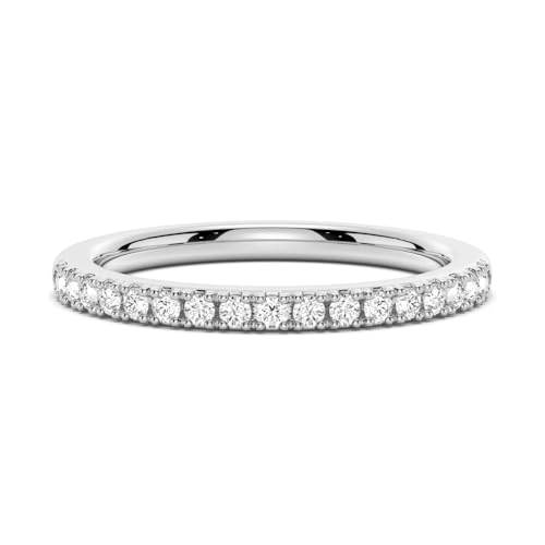 MSBLUE 2.2MM Classic Moissanite Wedding Ring, Round Cut Half Eternity Band, 14K White Gold Vermeil, Rhodium Finished