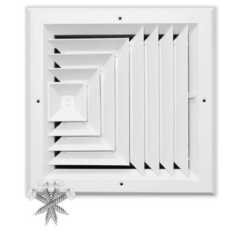 10x10 Supply Air Vent Cover 3-Way Diffuser for Ceiling Duct Opening - Adjustable Square Extruded Rust Proof Aluminum Grill by HVAC Premium - White - Overall Size: 13' x 13'