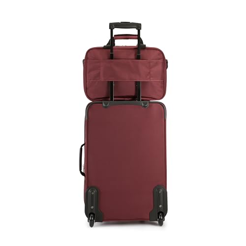 Amazon Basics 2-Piece Softside Luggage Set, 23-Inch Expandable Suitcase with Wheels and 15-Inch Tote, Front Pockets, Telescopic Handle, Burgundy - image 6