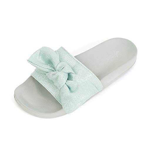 Image of FUNKYMONKEY Women's Bowknot Slides Sandals Comfort Casual Beach Slippers | Soft Denim Fabric Upper & Comfortable EVA Sole, Lightweight Slip-On Slides for Summer, Beach, Pool, and Daily Casual Wear