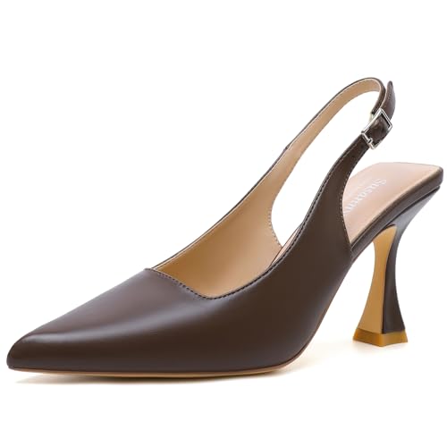 Image of Susanny Slingback Kitten Heels Elegant Dressy Pumps for Women Closed Pointy Toe Sexy Chunky High Heels Wedding Bride Prom Party Dress Shoes