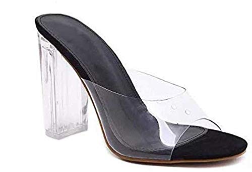 TORBAY LUTONWomen and Girls Fashion Style Single Strep Transparent Heels (Black, numeric_8)