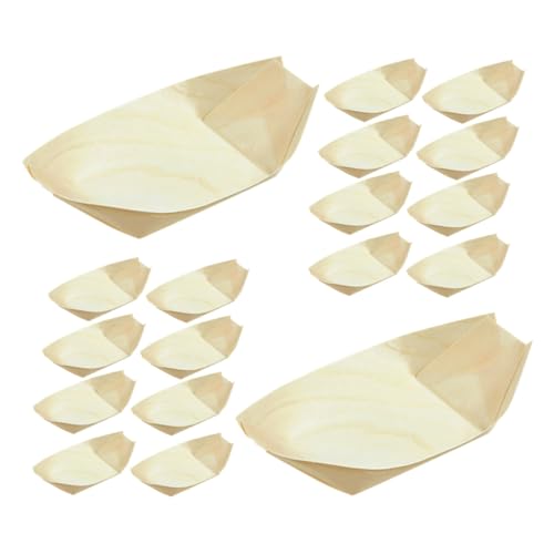 HAPINARY 200個木製ボートプレート 舟形寿司皿 和風デザイン 持ち運び便利 屋