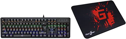 Image of Redgear Shadow Amulet Mechanical Keyboard with Clicky Blue Switch, Rainbow LED Modes, Windows Keylock and Floating Keycaps & ar MP35 Speed-Type Gaming Mousepad (Black /Red)