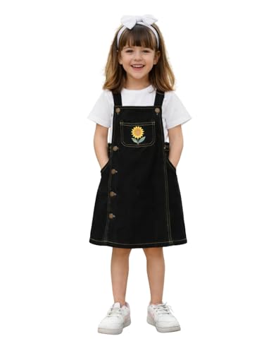 Image of superminis Girls Twill Denim Solid Color Dungree /Dress With Embroidered Pocket (1 Dress,1 Tee)