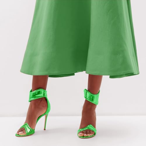 Image of Women's Metallic Open Toe Heels Sandals Back Zipper Dressy Heels Ankle Strap Heels for Party Wedding