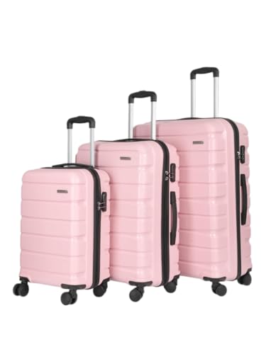 Image of Teakwood Unisex Trolley Bag for Travel, Hard Cabin Trolley Suitcase Bag, Numver Lock System 360 Degree 8 Rotating Wheels | Set of 3 (55, 65, 76 CM, Rose)