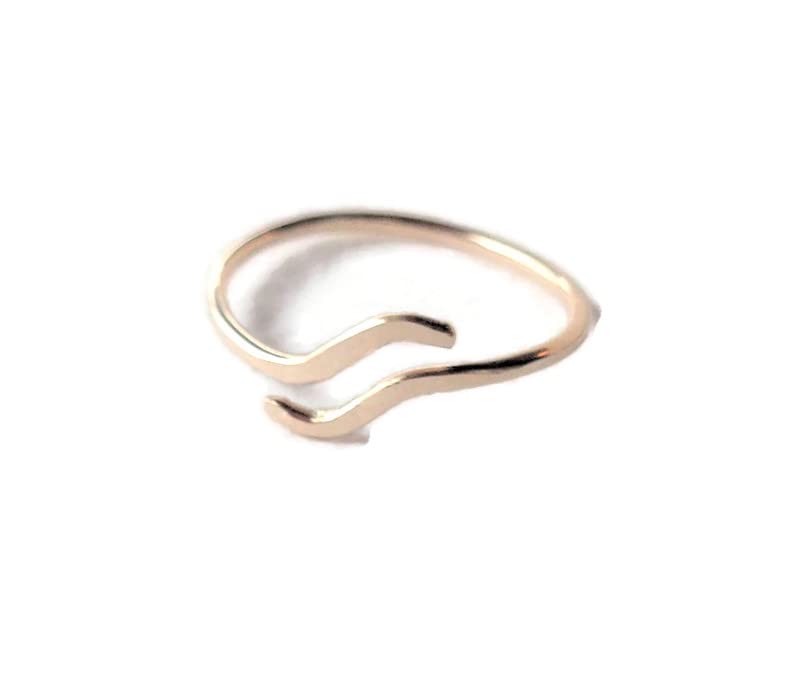 14K Solid Gold Toe-Midi-Knuckle Wave Ring Smooth Hammered Adjustable size