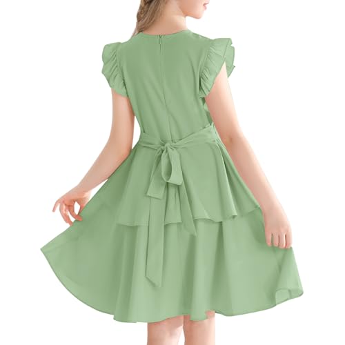 Girls' Dresses Ruffle Sleeve Solid Semi Formal Tiered Swing Midi Casual Summer Dress 6-14 Years