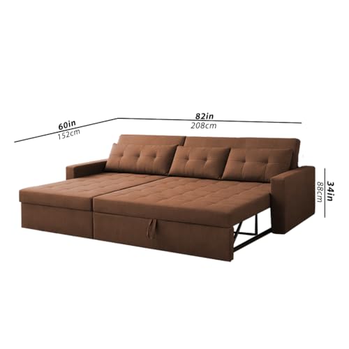 Image of Emilio 4 Seater LHS L - Shape Pull-Out Sofa Cum Bed Sofa for Living Room (Brown Fabric Color) Premium Fabric Sofa Set for Living Room Sofa Cum Bed