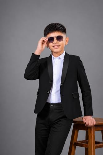 Image of SaintX Boys Premium Tuxedo Blazer (1 to 14 Years) | Prince Charming Formal Wear Collection for Kids & Boys | Fully Lined | Shawl Collar | Slim Fit | Royale Luxury Wear