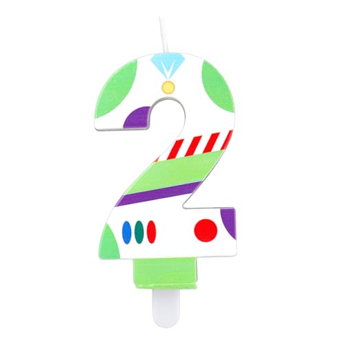 Toy Theme Cartoon Story Candle, Birthday Number Candle Cartoon Birthday Cake Topper Astronaut Robot Toy Candle for Boys Girls Party Supplies (Number 2)