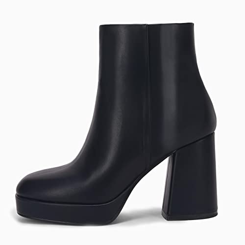 Rilista Platform Boots for Women Chunky High Heels Ankle Booties Square Toe Side Zipper Punk Boots3