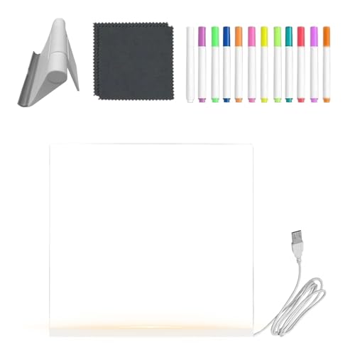 Tablero de escritura LED, bloc de escritura acrílico transparente, pizarra LED de borrado en con bolígrafos de 12 colores y soporte plegable, para pintura de cumpleaños de niñas, niños, aula