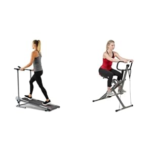 Sunny Health & Fitness Foldable Manual Treadmill, Compact Cardio Fitness + Row-N-Ride™ PRO Squat Assist Trainer, Rowing Machine w/Digital Monitor & Resistance Bands