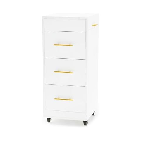 Wood Salon Trolley Cart with Wheels, Hair Cart Mobile Storage Cabinet, Hairdressing Styling Tools Organizer, Rolling Salon Station for Beauty Spa Barbershop Tattoo (White) Cover