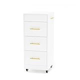 Wood Salon Trolley Cart with Wheels, Hair Cart Mobile Storage Cabinet, Hairdressing Styling Tools Organizer, Rolling Salon Station for Beauty Spa Barbershop Tattoo (White)