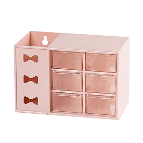 Desk Organizer with 6 Drawers, Dustproof Multi Functional Desk Pen Shelf, Pen Organization Storage Shelf for Students Office, Desk Storage Box Bathroom Organization Boxes for Office,Dorm, Home(Pink)