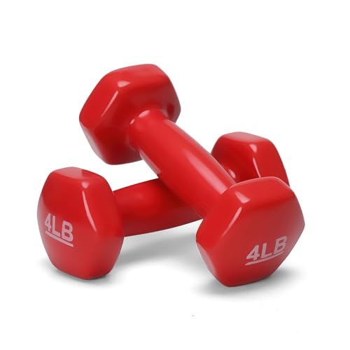 Image of Amazon Basics Vinyl 4 Pound Dumbbells - Set of 2, Dark Pink