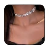 JEAIRTS Rhinestone Choker Necklace Silver Sparkly Full Crystals Necklace Chain Jewerly Fashion Party Accessories for Women