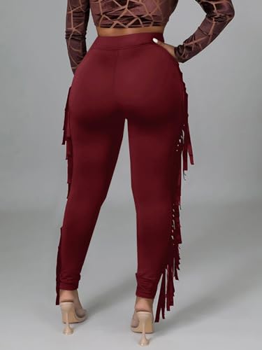 LYANER Women's High Waist Fringe Jogger Sweatpants Tassels Side Bodycon Pants2