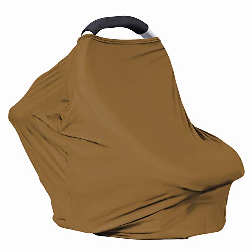 Image of Solid Color Car Seat Nursing Breastfeeding Cover, Multi Use Cover Cozy Carseat Canopy Cover, Infant Babies Stroller Cover,Ultra Soft Stretchy Nurse Gifts Brown Breastfeeding Cover