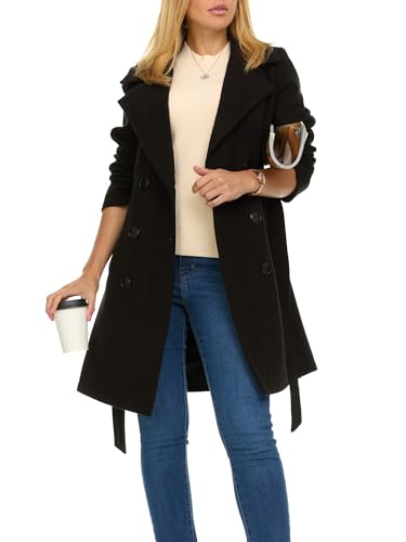 Steve Madden Trench Coat for Women – (XS-3X) Double-Breasted Long Winter Faux Wool Coat, Trendy Plus Size Trench Coat
