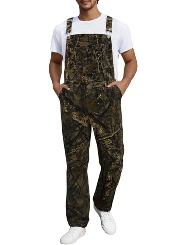 LONGBIDA Overalls for Men Jean Coveralls Denim Jumpsuit Camouflage M