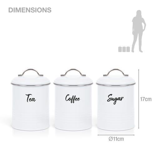 EHC Tea, Coffee, Sugar, Canister Set, Set of 3 Airtight Food Storage Easy to Open Storage Canisters Jars Tin, White - Cosy Home Interiors EHC Tea, Coffee, Sugar, Canister Set, Set of 3 Airtight Food Storage Easy to Open Storage Canisters Jars Tin, White - Image 6