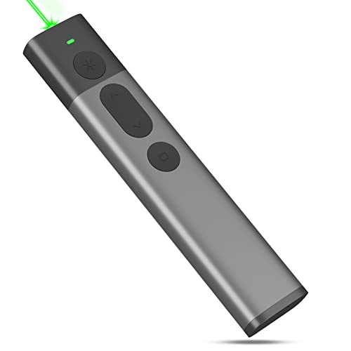 Pointeur Vert, Télécommande de Présentation longue portée, Telecommande Diaporama Rechargeable Compatible avec Power Point/Keynote/Hyperliens/Google Slides/PDF/MS Word/Prezi