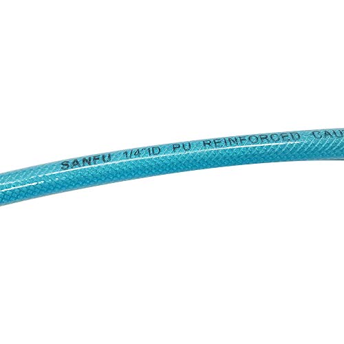 SANFU Polyurethane(PU) Reinforced 1/4”ID×100ft, Air Hose with 1/4” Swivel MNPT Solid Brass Quick Coupler and Plug, Transparent Blue(100’) - Thumbnail 7