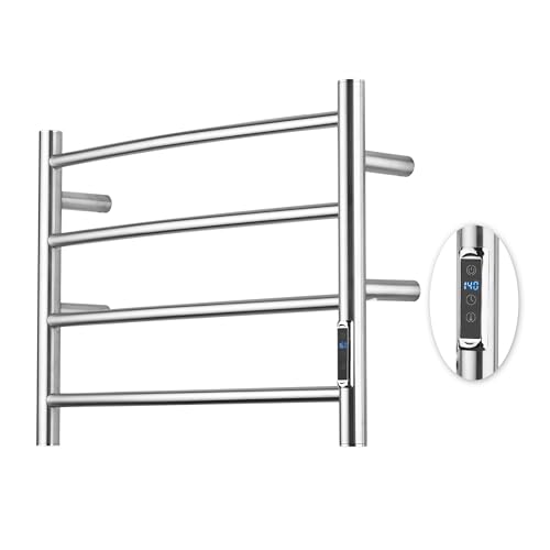 BLARALA Heated Towel Racks for Bathroom, Wall Mounted Electric Towel Warmer Racks with Timer & Temperature Control, Stainless Steel Towel Heater for Bathroom, Brushed (Round-Brushed Silver, 4 Bars)