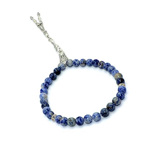 ALBATROSART -Gentle Men Collection- Prayer Beads-Worry Beads-Tesbih-Tasbih-Tasbeeh-Misbaha-Masbaha-Subha-Sebha-Rosary (Blue Spot Stone -8 mm-33 Beads-)