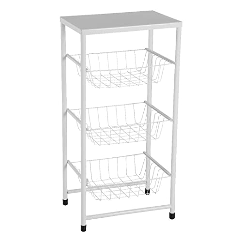 Fruteira de Chão Para Cozinha 3 Andares Cesto MetalCromo Branca Plus