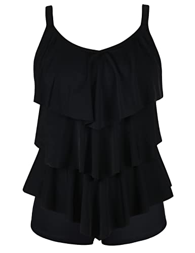 Septangle Women's Tankini Swimsuit Two Pieces Set Ruffle Swimwear Bathingsuit with Boyshort