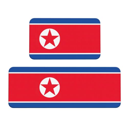 YQxwJL Korean Flag Print Kitchen Rugs,Non Slip Kitchen Mat Set of 2, Comfort Standing Floor Mats for...