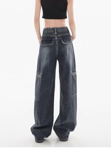 Women's High Waisted Multi Pocket Street Workwear Jeans and Fashionable Wide Leg Straight Leg Jeans3