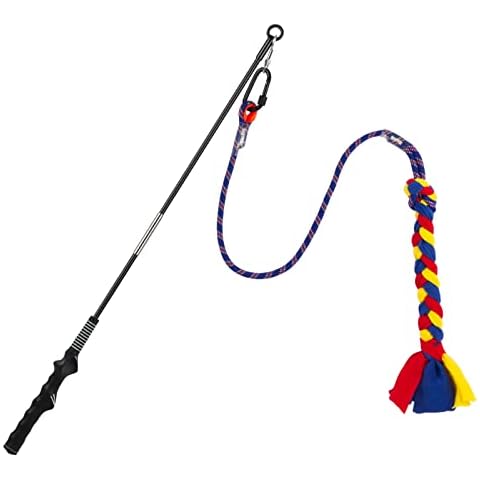 Dog Flirt Pole Toy, Interactive Teaser Wand for Dogs Chase and Tug of War, Outdoor Exercise & Training Toy for Small Medium Large Dogs , Tether Lure Toy with Chewing Rope Cover