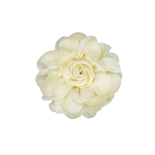Image of Extra Large Satin Fabric Flower Brooch for Women Elegant Rose Camellia Floral Brooch Pin Handmade Big Satin Fabric Flower Statement Brooch Pin Vintage Clothing Hat Bag Accessories Christmas Wedding Bridal Birthday Jewelry